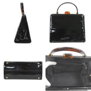 Bottega Veneta patent black handbag brown leather